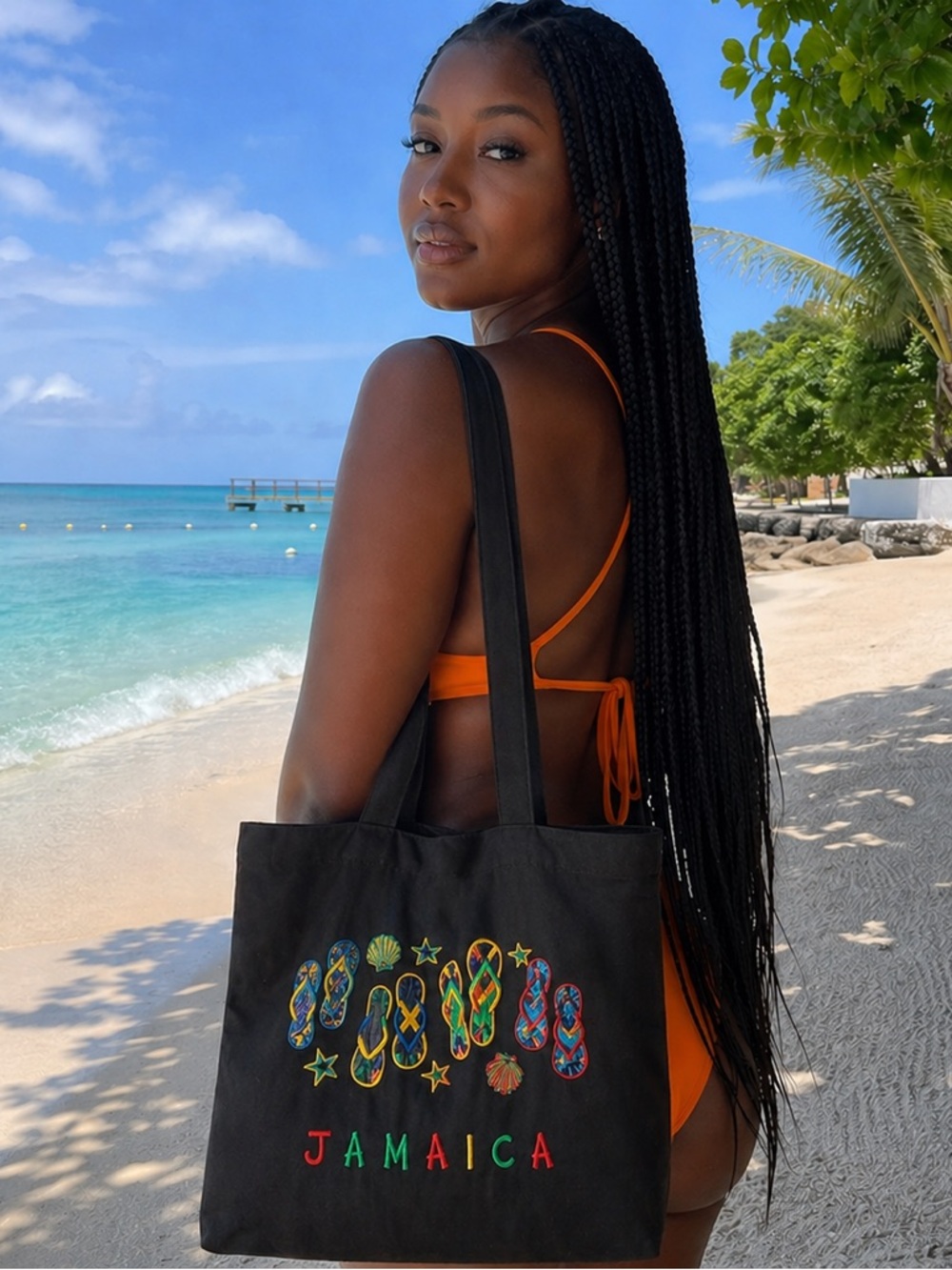Embroidered Flip-Flop Jamaica Tote